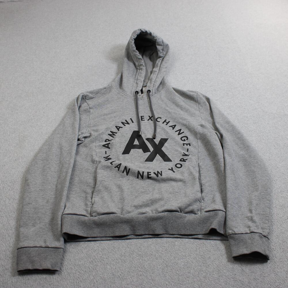 Armani Exchange Hoodie Womens Medium Gray AX Circle Logo Fleece Pullover Sweater